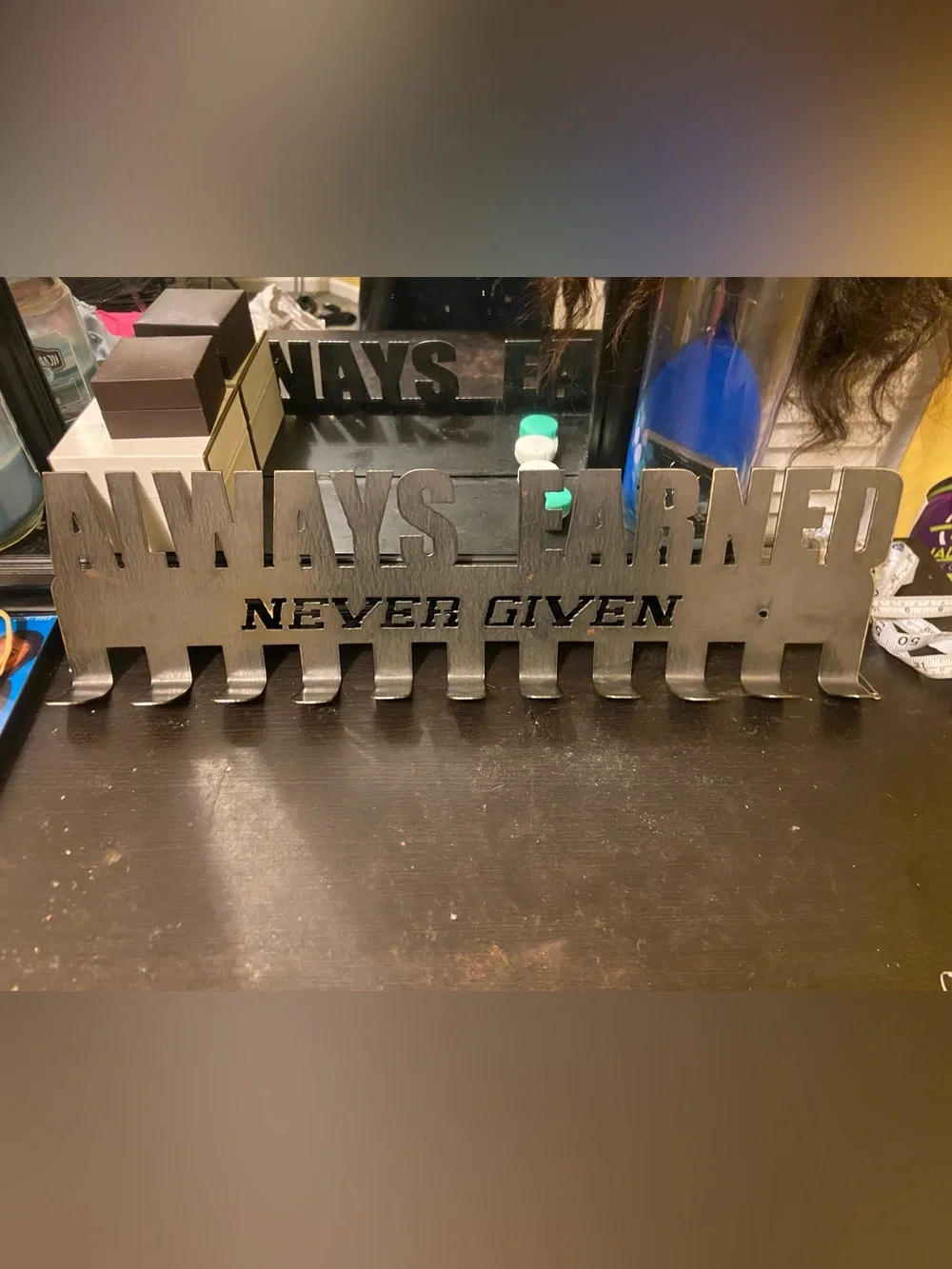 Motivational Medal Holder Display Hanger - Always Earned Never Given